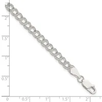 Silver-toned chain bracelet with interlocking oval links and a lobster clasp, displayed against a ruler showing approximately 2 inches in length.