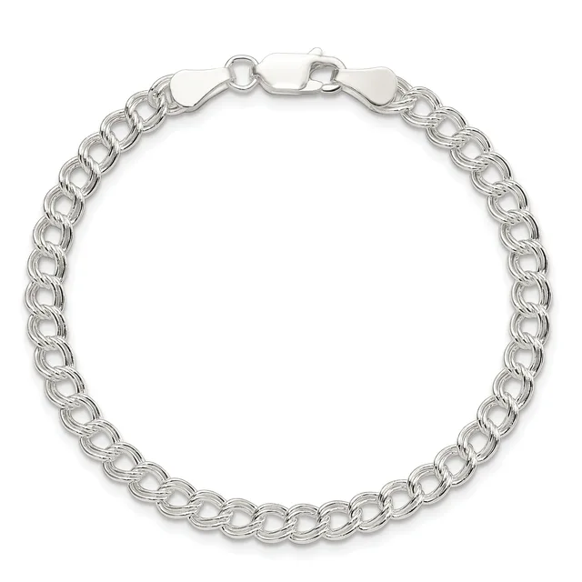 A silver curb chain bracelet with a lobster claw clasp, displayed against a white background.