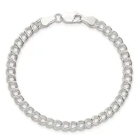 A silver curb chain bracelet with a lobster claw clasp, displayed against a white background.
