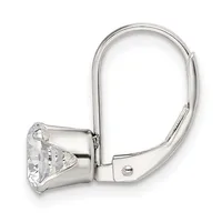 Silver lever-back earring with a polished cylindrical setting holding a faceted clear gemstone, shown against a white background.