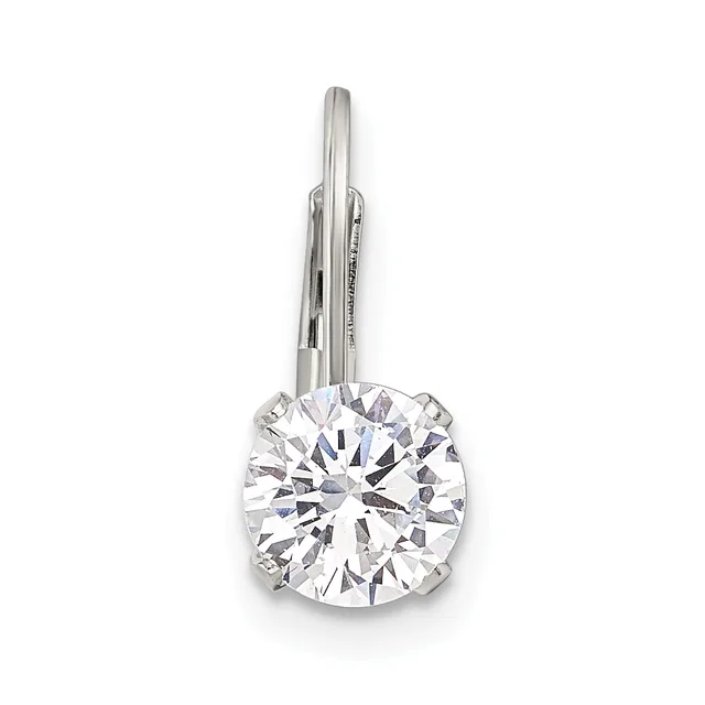 A white metal pendant featuring a round brilliant-cut diamond in a four-prong setting suspended from a thin bail.