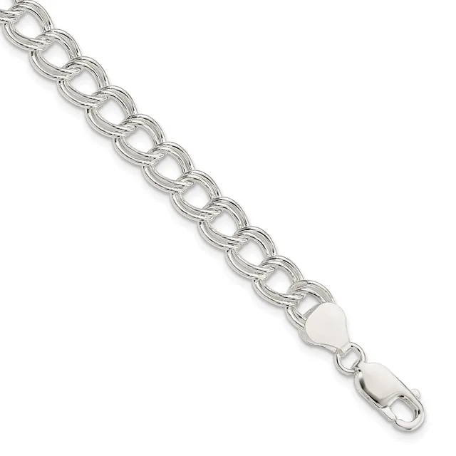 Sterling Silver 7.5mm Semi-Solid Double Link 7.5 inch Charm Bracelet — Sterling Silver · 7.5