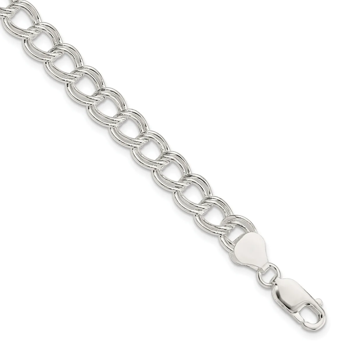 Sterling Silver 7.5mm Semi-Solid Double Link 7.5 inch Charm Bracelet — Sterling Silver · 7.5