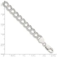 Silver-toned chain bracelet with interlocking oval links and a lobster claw clasp, displayed against a ruler showing approximately 2.5 inches in length.