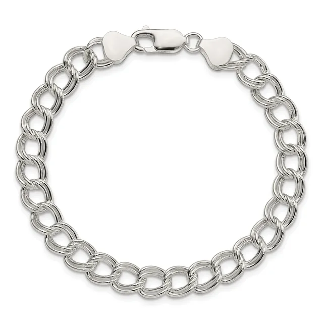 Silver-toned curb chain bracelet with interlocking oval links and a lobster claw clasp, displayed on a white background.