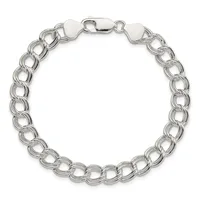 Silver-toned curb chain bracelet with interlocking oval links and a lobster claw clasp, displayed on a white background.
