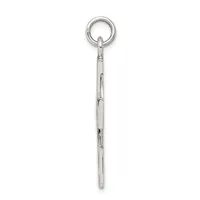 A long silver stick pendant with a small loop at the top, suspended from a round silver ring against a white background.