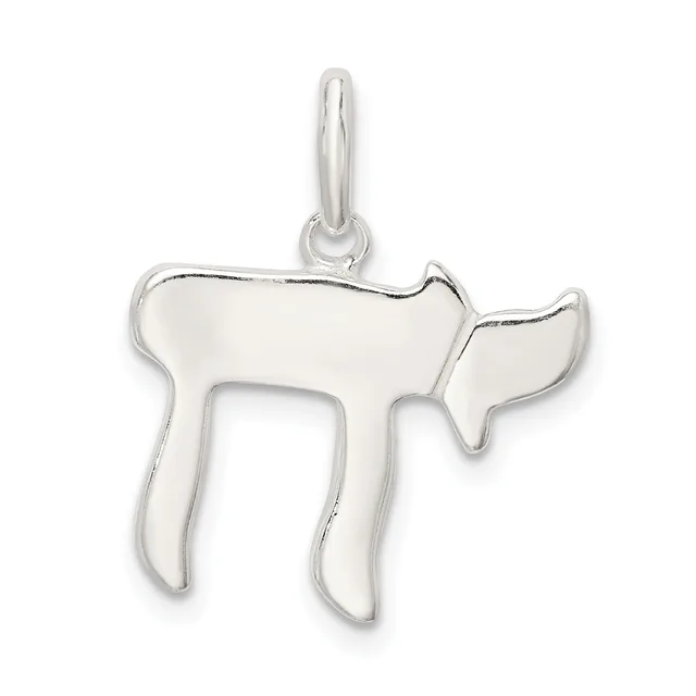 Silver pendant in the shape of a chai symbol with a polished finish and a small loop at the top for hanging.
