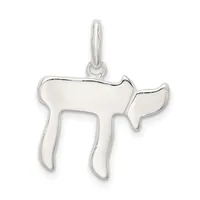 Silver pendant in the shape of a chai symbol with a polished finish and a small loop at the top for hanging.