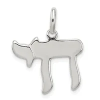 Silver pendant in the shape of a chai symbol with a polished finish and a small loop at the top for hanging.