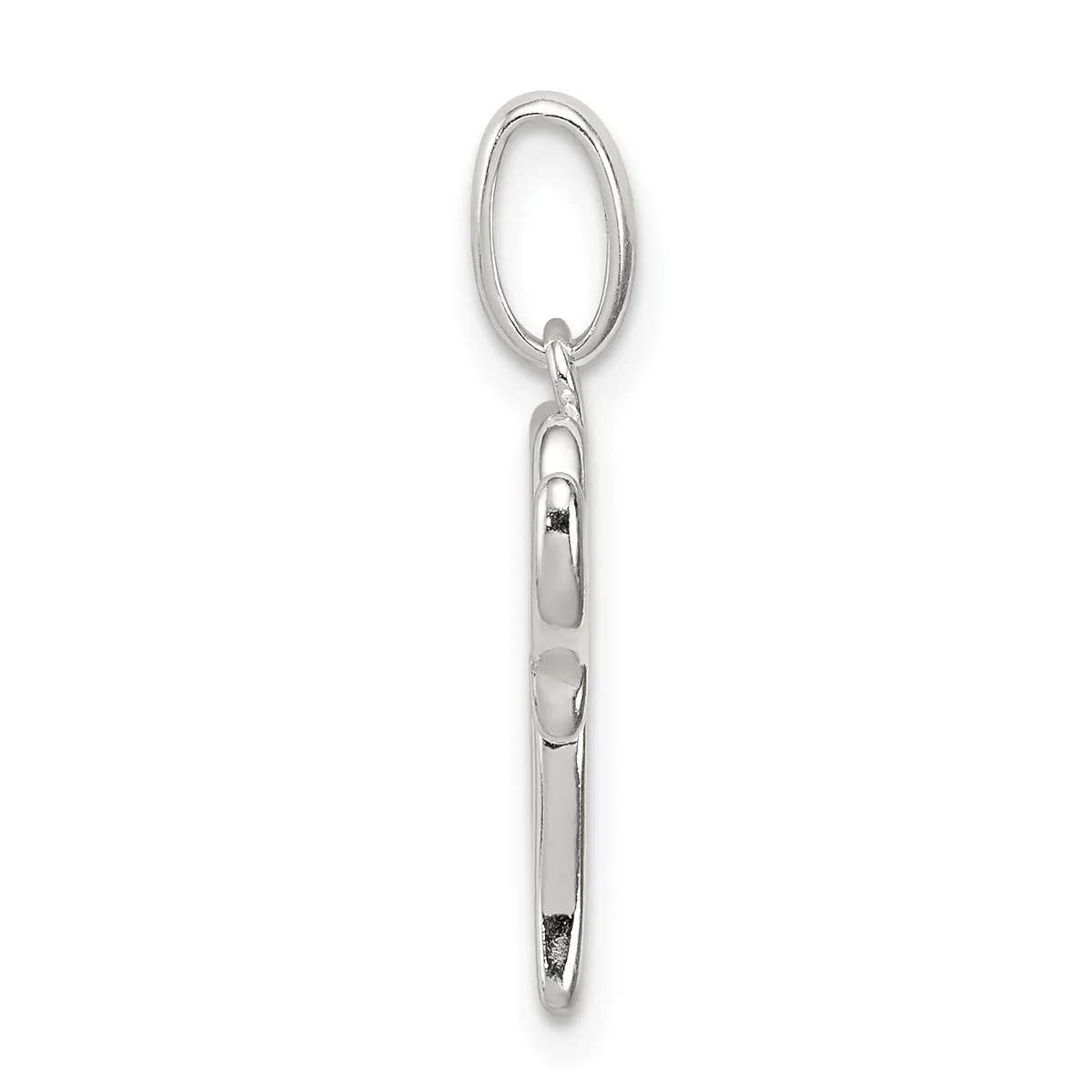 A silver chain link pendant with an oval ring at the top and an elongated rectangular link below, displayed vertically against a white background.