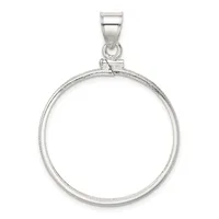 Sterling silver circular pendant holder with a polished finish and bail attachment, shown empty against a white background.