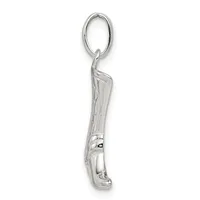 A silver charm in the shape of a folding pocket knife, suspended from an oval ring loop.