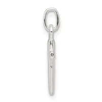 A silver spoon with an oval loop handle at the top and a small stamped hallmark on the handle, shown vertically against a white background.