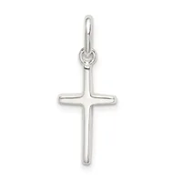 A polished sterling silver cross pendant with a rounded loop at the top, shown against a white background.