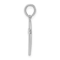 A silver-toned metal keychain with a rounded loop at the top and an elongated cylindrical pendant hanging below it.