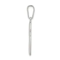 A silver carabiner clip attached to a long chain link, displayed vertically against a white background.