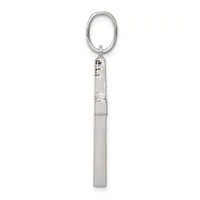 A silver-toned cylindrical keychain pendant with a band detail around the middle, suspended from an oval ring.