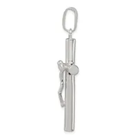 A sterling silver whistle pendant with an attached oval loop bail, displayed vertically against a white background.