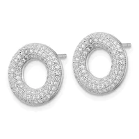Pair of silver oval stud earrings with textured surfaces completely covered in small sparkling stones, shown against a white background.