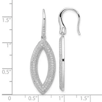A pair of silver dangle earrings with textured oval frames suspended from hook-style ear wires, displayed against a measurement scale showing approximately 1.5 inches in length.