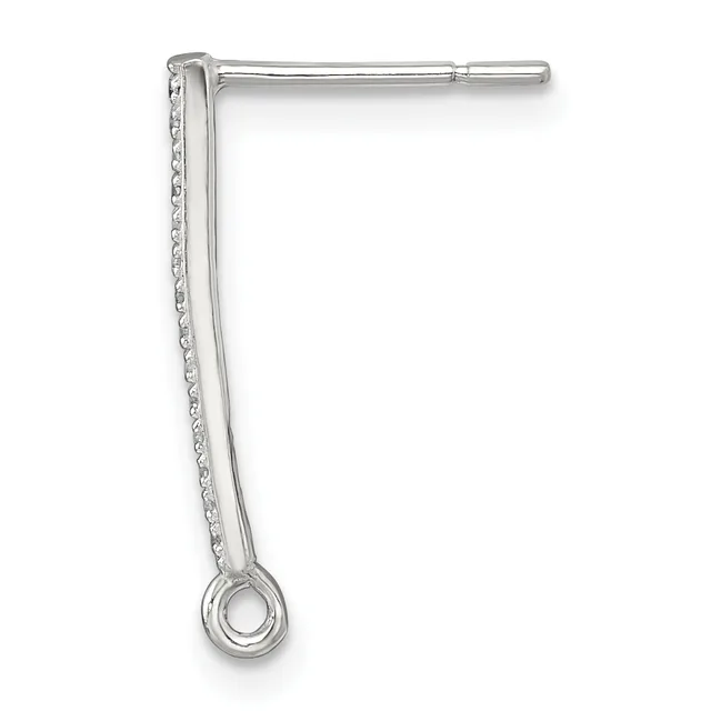 Silver-toned threader earring with a textured vertical bar and a small loop at the bottom, shown against a white background.