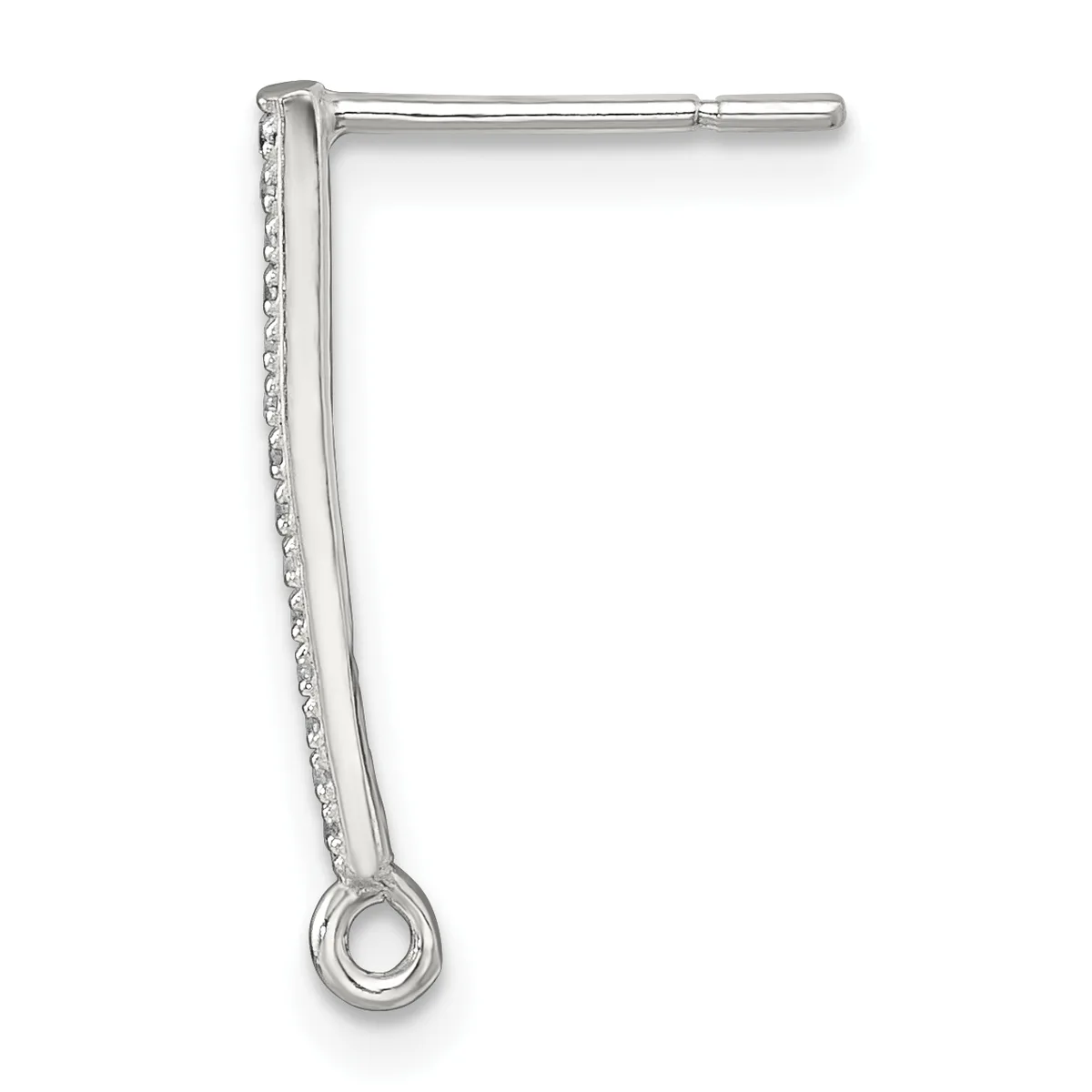 Silver-toned threader earring with a textured vertical bar and a small loop at the bottom, shown against a white background.