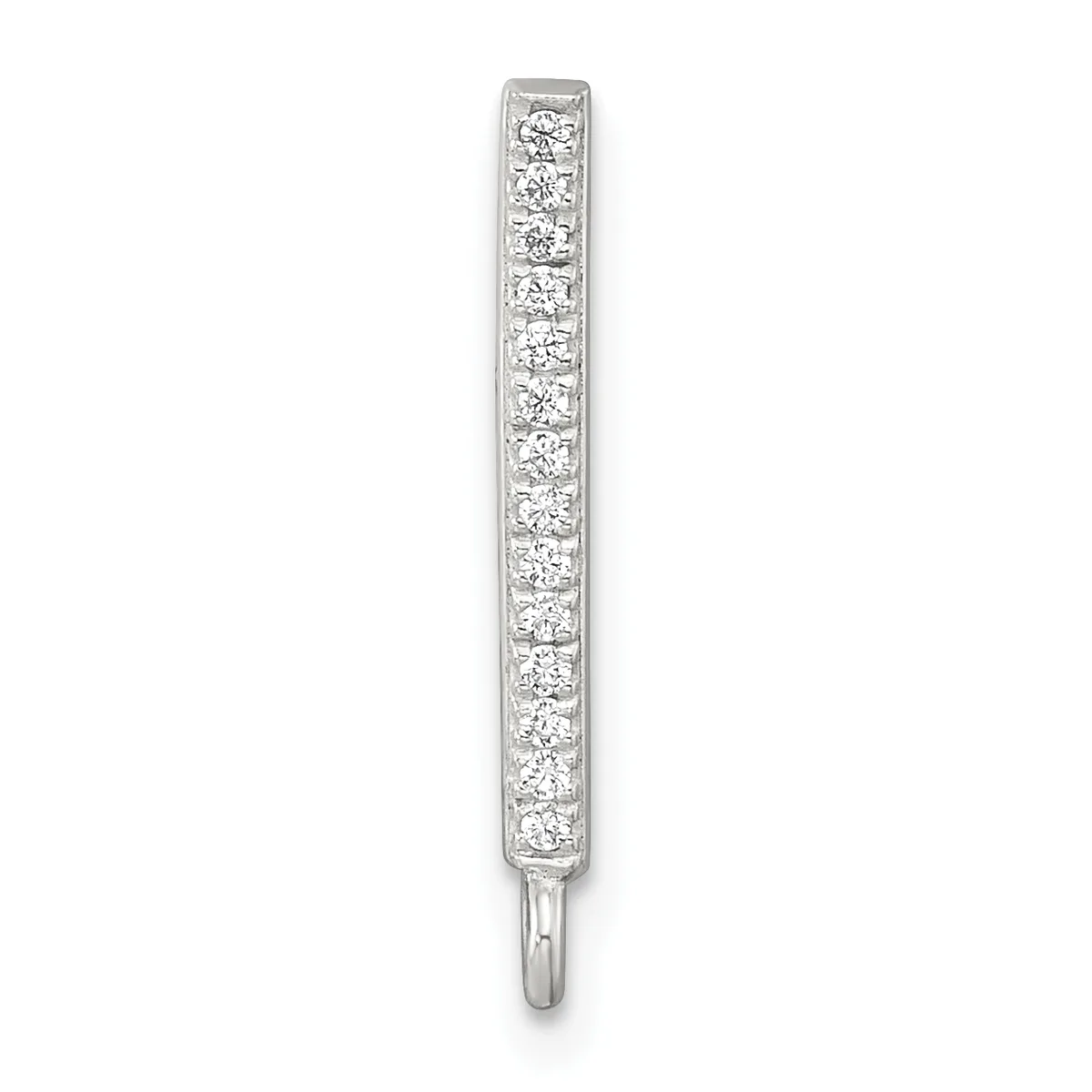 A vertical rectangular pendant in white metal set with a line of round diamonds, shown against a white background.