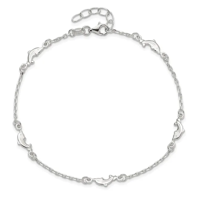 Silver-toned bracelet with alternating curved decorative links and delicate chain segments, featuring an adjustable chain extension and lobster clasp closure.