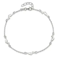 Silver-toned bracelet with alternating curved decorative links and delicate chain segments, featuring an adjustable chain extension and lobster clasp closure.
