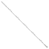 Silver-toned chain bracelet with alternating twisted and beaded link sections, displayed diagonally against a white background.