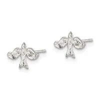 A pair of silver cross-shaped stud earrings with textured surfaces and small posts, displayed side by side against a white background.