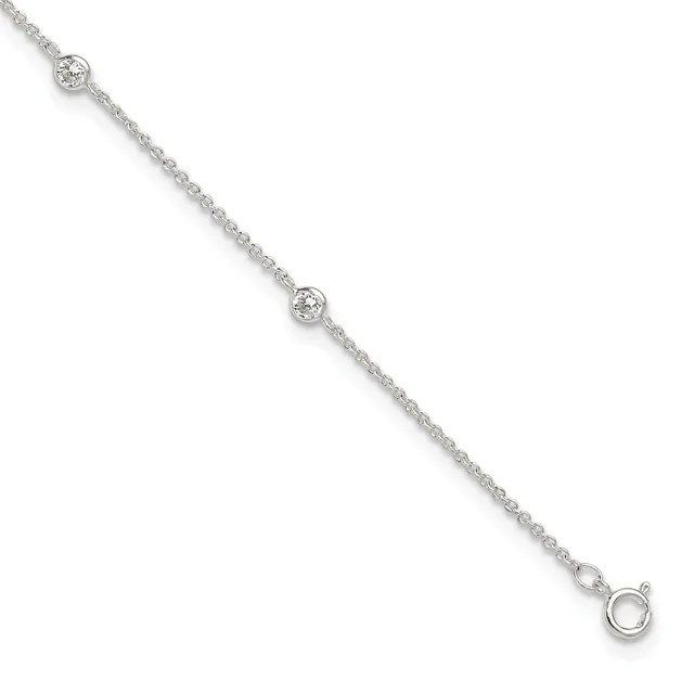 Silver chain bracelet with two round diamond stations and a spring ring clasp, displayed diagonally against a white background.