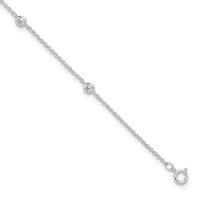 Silver chain bracelet with two round diamond stations and a spring ring clasp, displayed diagonally against a white background.