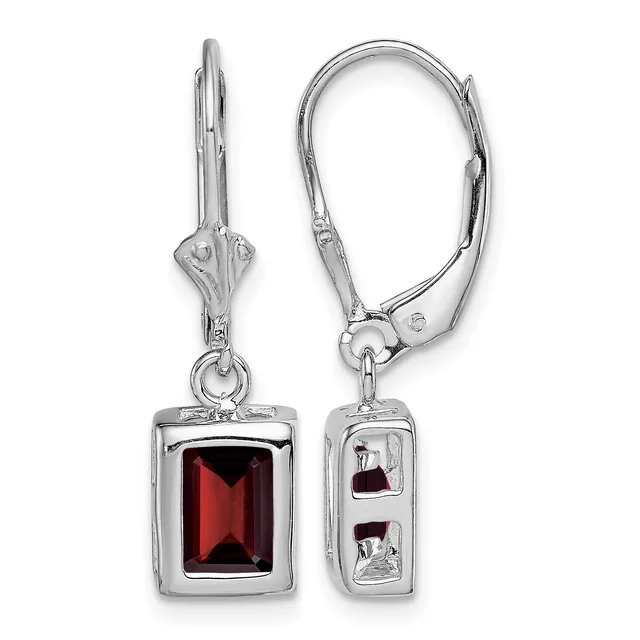 Sterling Silver Emerald-cut Leaverback Earring — (01) January · 7.00 x 5.00 mm