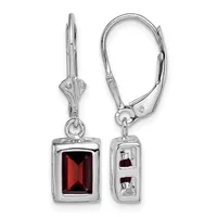 Sterling Silver Emerald-cut Leaverback Earring — (01) January · 7.00 x 5.00 mm