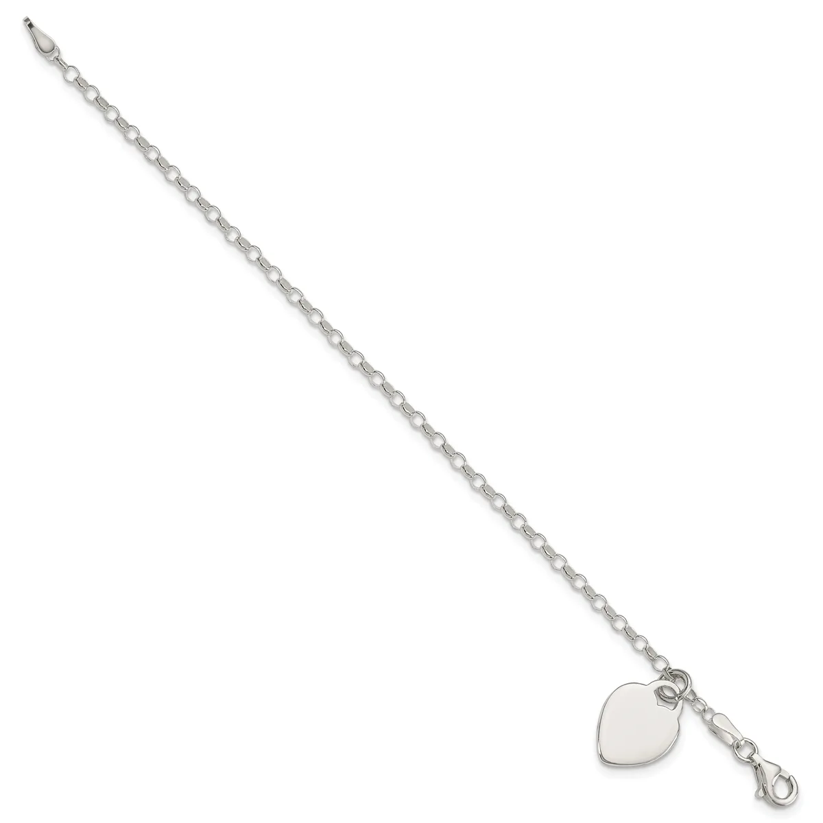 Silver chain bracelet with a small square charm hanging from the end.