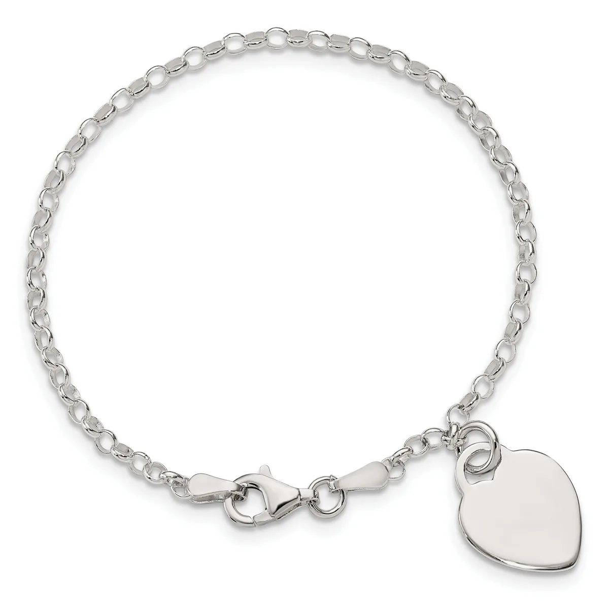 Silver-toned chain bracelet with a lobster clasp and a polished heart-shaped charm pendant.