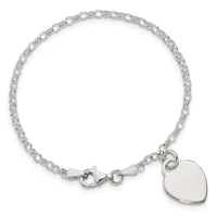 Silver-toned chain bracelet with a lobster clasp and a polished heart-shaped charm pendant.
