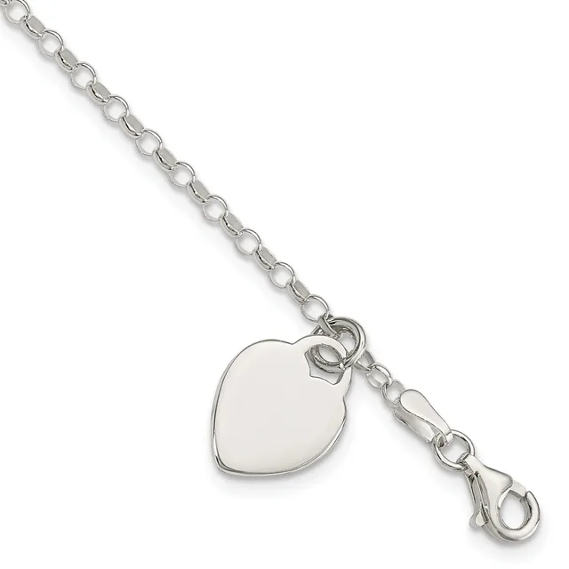 Silver chain bracelet with a polished heart-shaped pendant charm and lobster claw clasp.