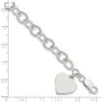 Silver-toned chain bracelet with oval links and a heart charm, displayed against a ruler showing approximately 2.5 inches in length.