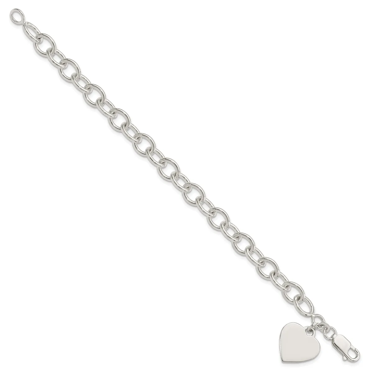 Silver-toned chain bracelet with oval links and a small heart charm attached at the end.