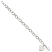 Silver-toned chain bracelet with oval links and a small heart charm attached at the end.