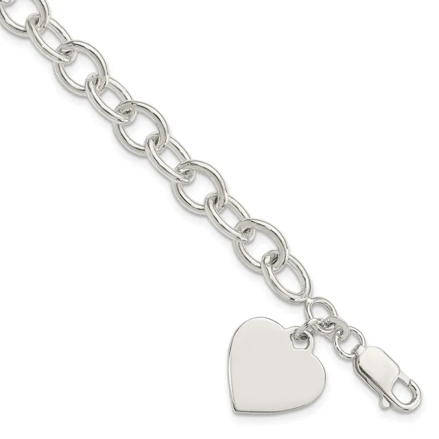 Silver-toned chain bracelet with oval links and a heart-shaped charm pendant attached at the end.