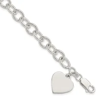 Silver-toned chain bracelet with oval links and a heart-shaped charm pendant attached at the end.