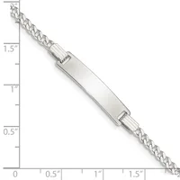 Silver chain bracelet with rectangular polished bar connector, shown at actual size with measurement scale indicating approximately 7 inches total length.
