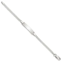 Silver-toned chain bracelet with a rectangular nameplate in the center and a lobster clasp closure at the end.