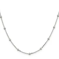 Silver-toned chain necklace with evenly spaced small spherical beads throughout, displayed against a white background.