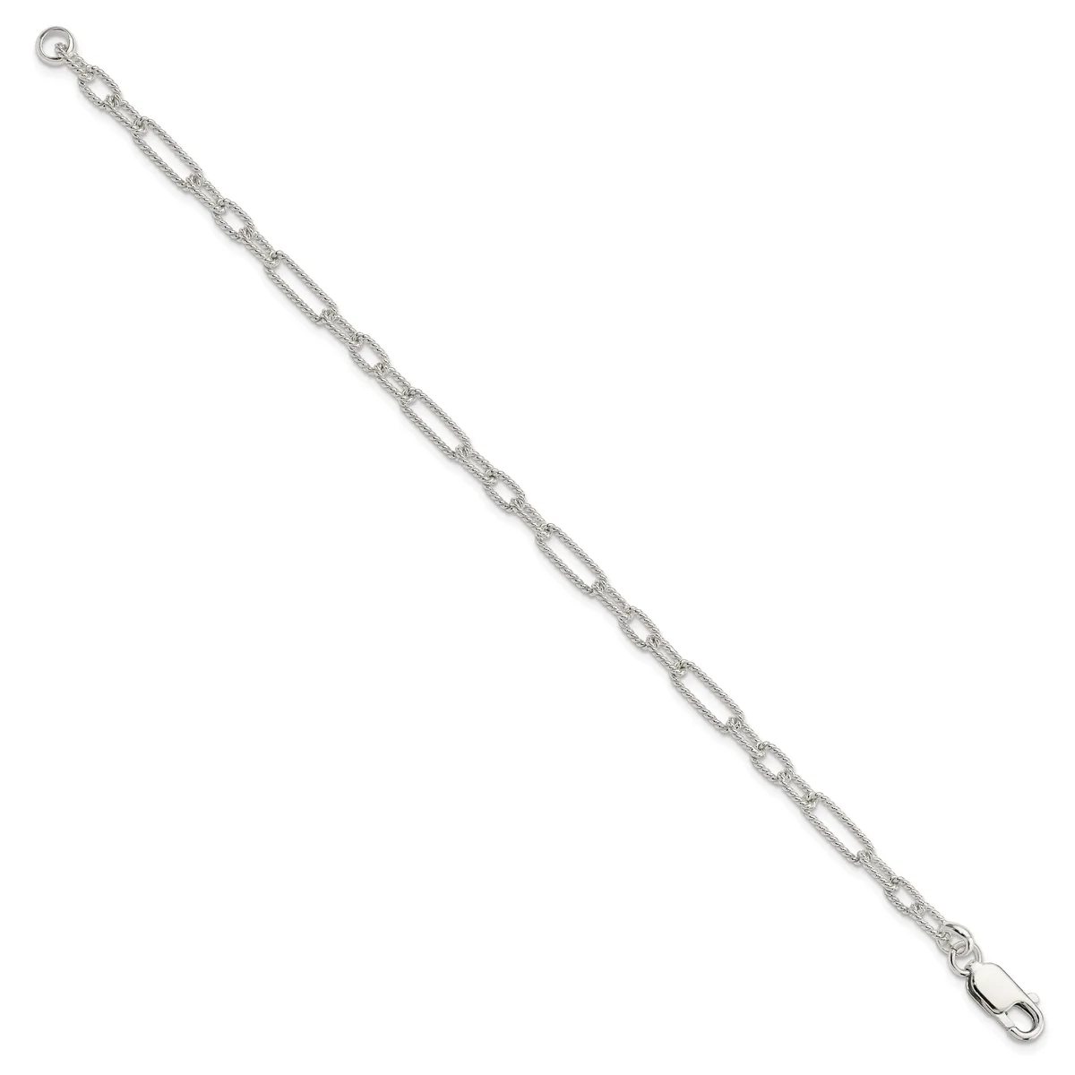 Silver-toned chain bracelet with oval links connected by smaller round links, featuring a small circular loop at one end and a hook clasp at the other.