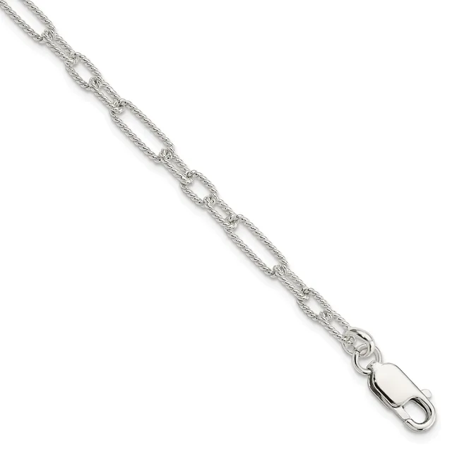 Silver-toned chain necklace with alternating oval and textured links, featuring a lobster claw clasp at the end.